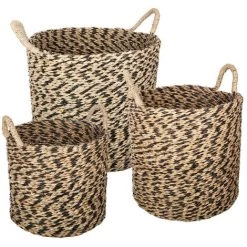 Atmosphera - Set De 3 Paniers De Rangement Rond En Osier Noir Et Naturel - Multicolore
