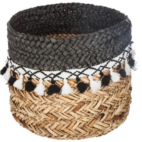 Atmosphera - Set De 3 Paniers De Rangement En Seagrass Avec Pompons - Noir/beige 4 Atmosphera - Set De 3 Paniers De Rangement En Seagrass Avec Pompons - Noir/beige – Image 2