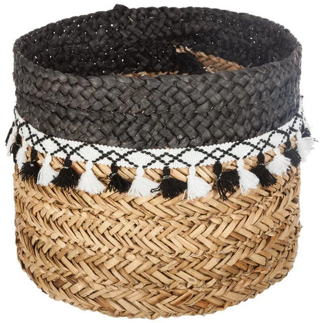 Atmosphera - Set De 3 Paniers De Rangement En Seagrass Avec Pompons - Noir/beige 5 Atmosphera - Set De 3 Paniers De Rangement En Seagrass Avec Pompons - Noir/beige – Image 3