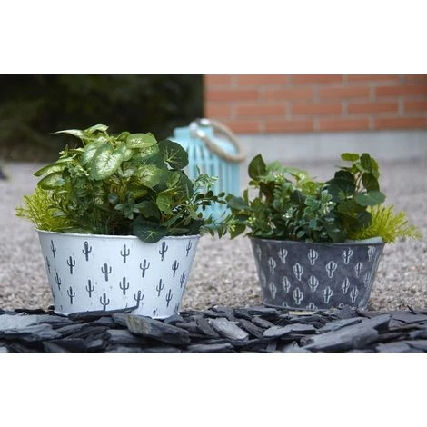 AUBRY GASPARD Corbeille Cactus Métal Patiné (Lot De 2) Blanc - Blanc 4 AUBRY GASPARD Corbeille Cactus Métal Patiné (Lot De 2) Blanc - Blanc – Image 2