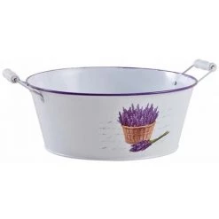 AUBRY GASPARD Corbeille Ronde En Métal Laqué Et Poignées En Bois Lavande Blanc - Blanc