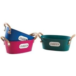 AUBRY GASPARD Corbeille Ovale En Métal Coloré 25 Cm (Lot De 3) Bleu - Bleu